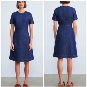 Lafayette 148NY MINIMALIST Fit-&-Flare Denim midi Dress Size 8